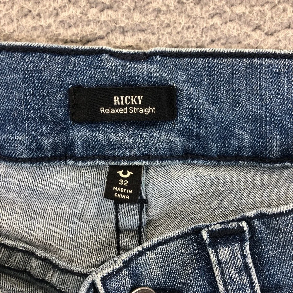 True Religion Shorts Mens 32 Blue Ricky Relaxed Graphic Logo Rah Hem Flap Pocket